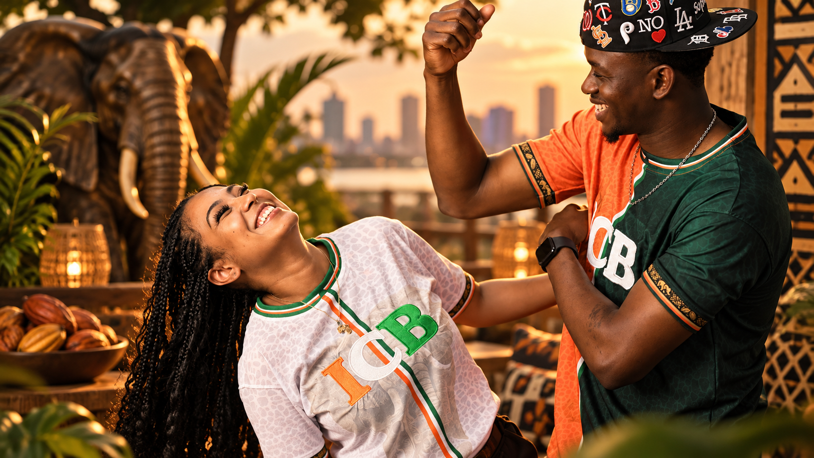ICI C’EST BABI USA premium lifestyle hero — joyful couple wearing ICB jerseys
