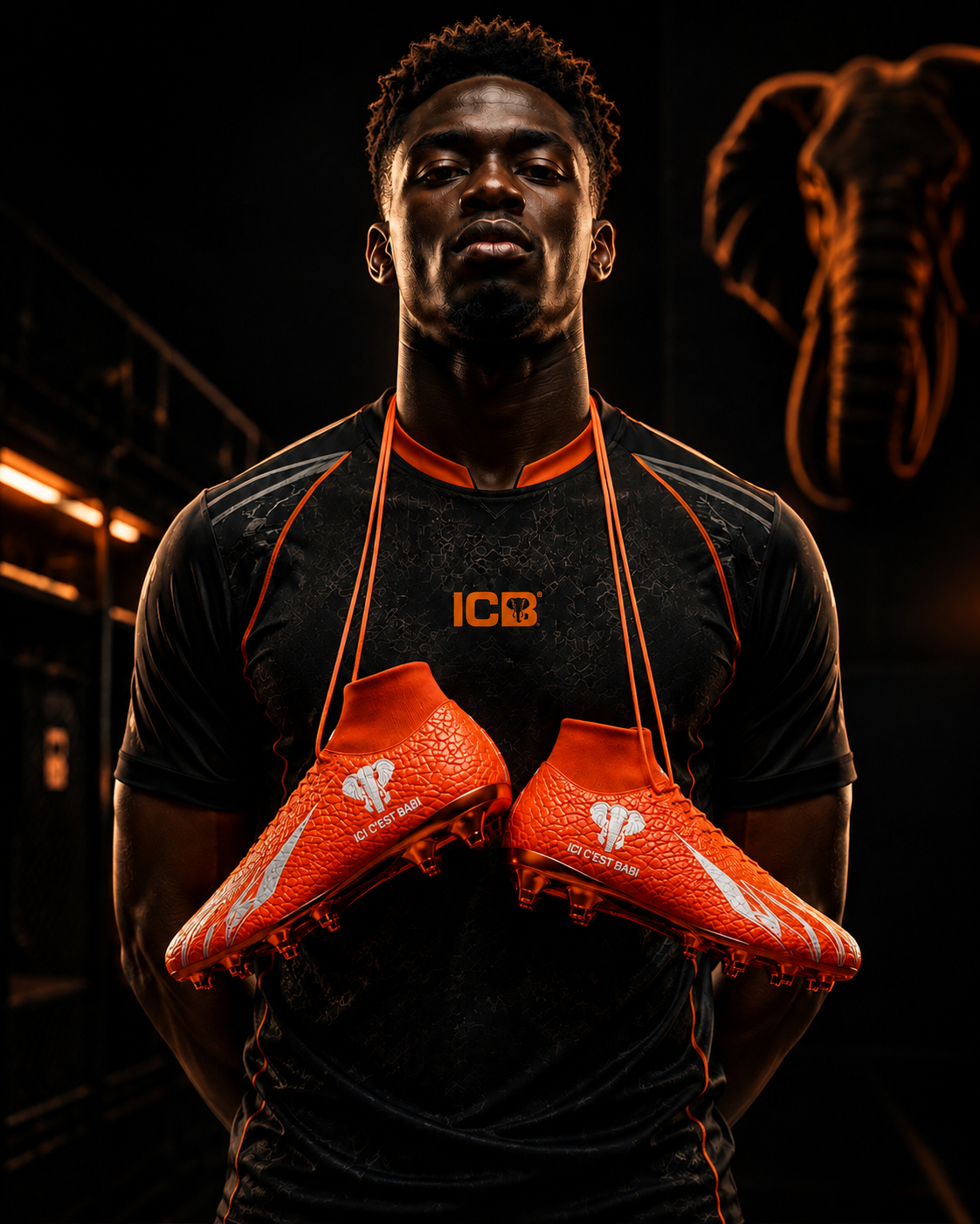 ICB USA Hero — Built To Move ICI C’EST BABI performance campaign — athlete holding orange football boots